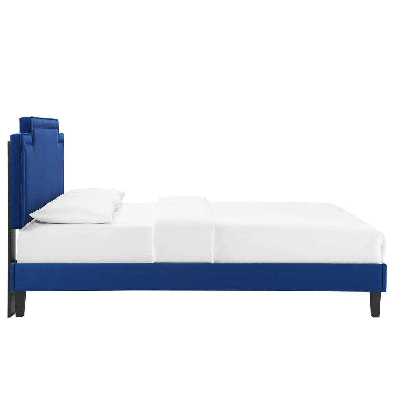 Valonna Upholstered Velvet Queen Bed, Navy