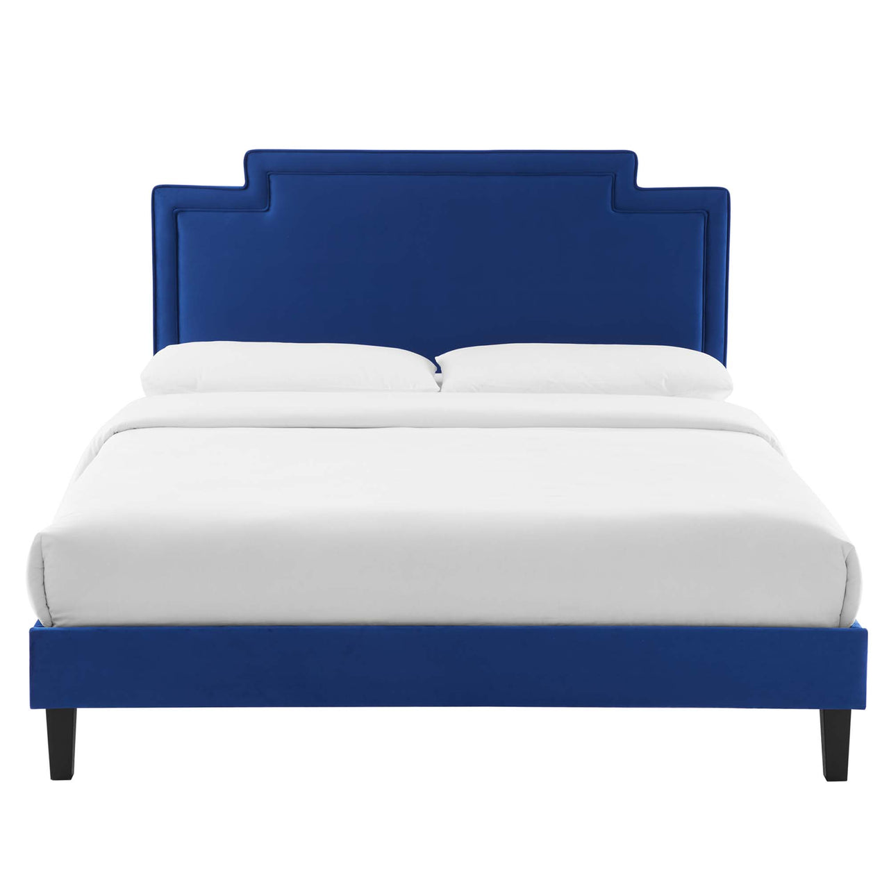Valonna Upholstered Velvet Queen Bed, Navy