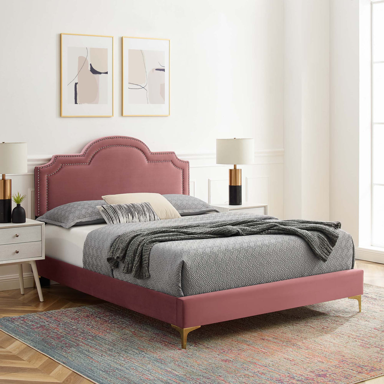 Ascend Velvet King Bed, Dusty Rose