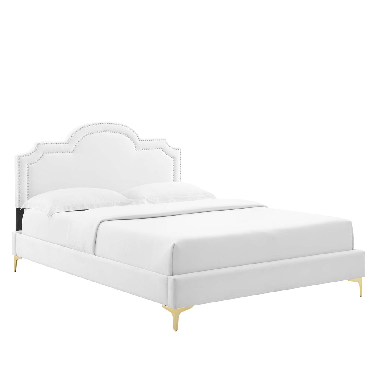 Ascend Velvet King Bed, White