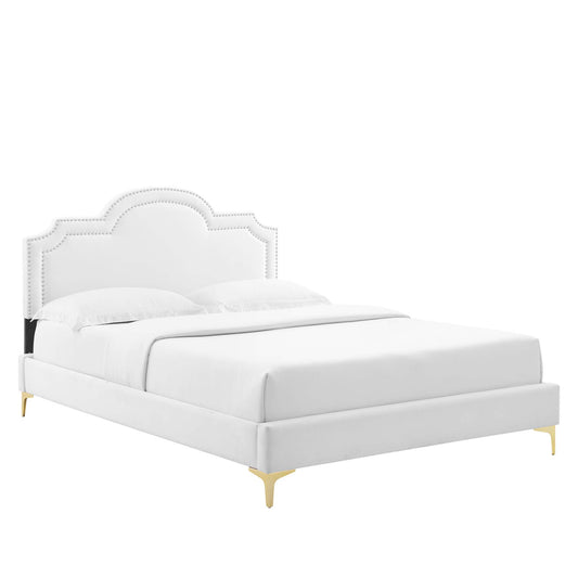 Ascend Velvet King Bed, White