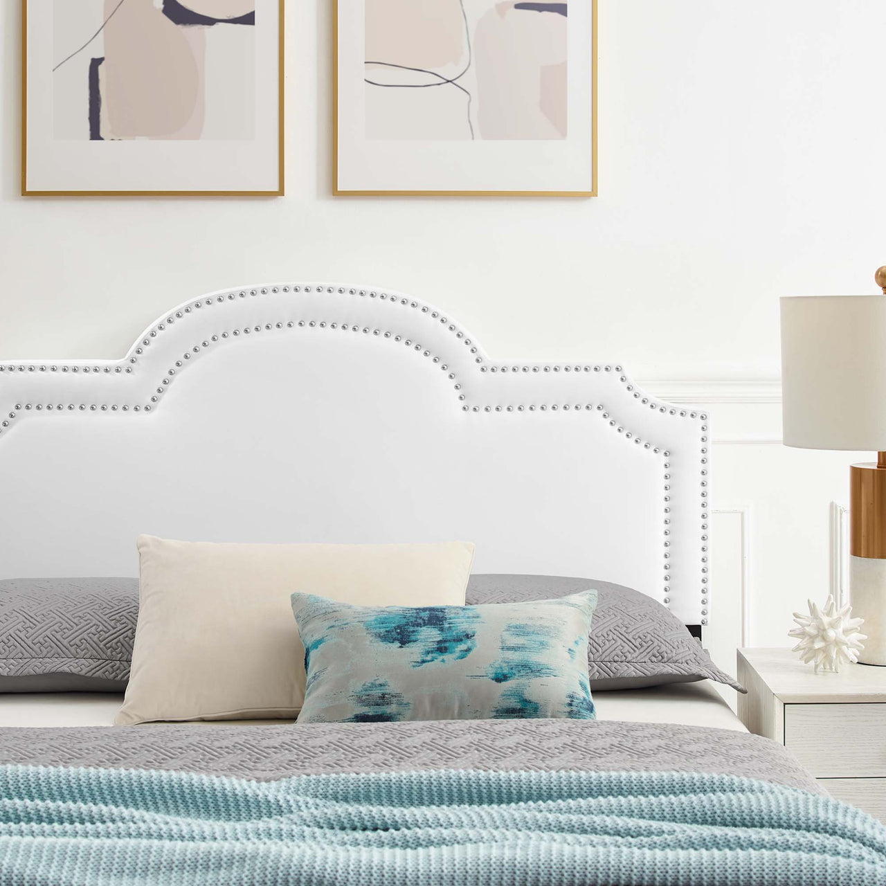 Ascend Velvet King Bed, White