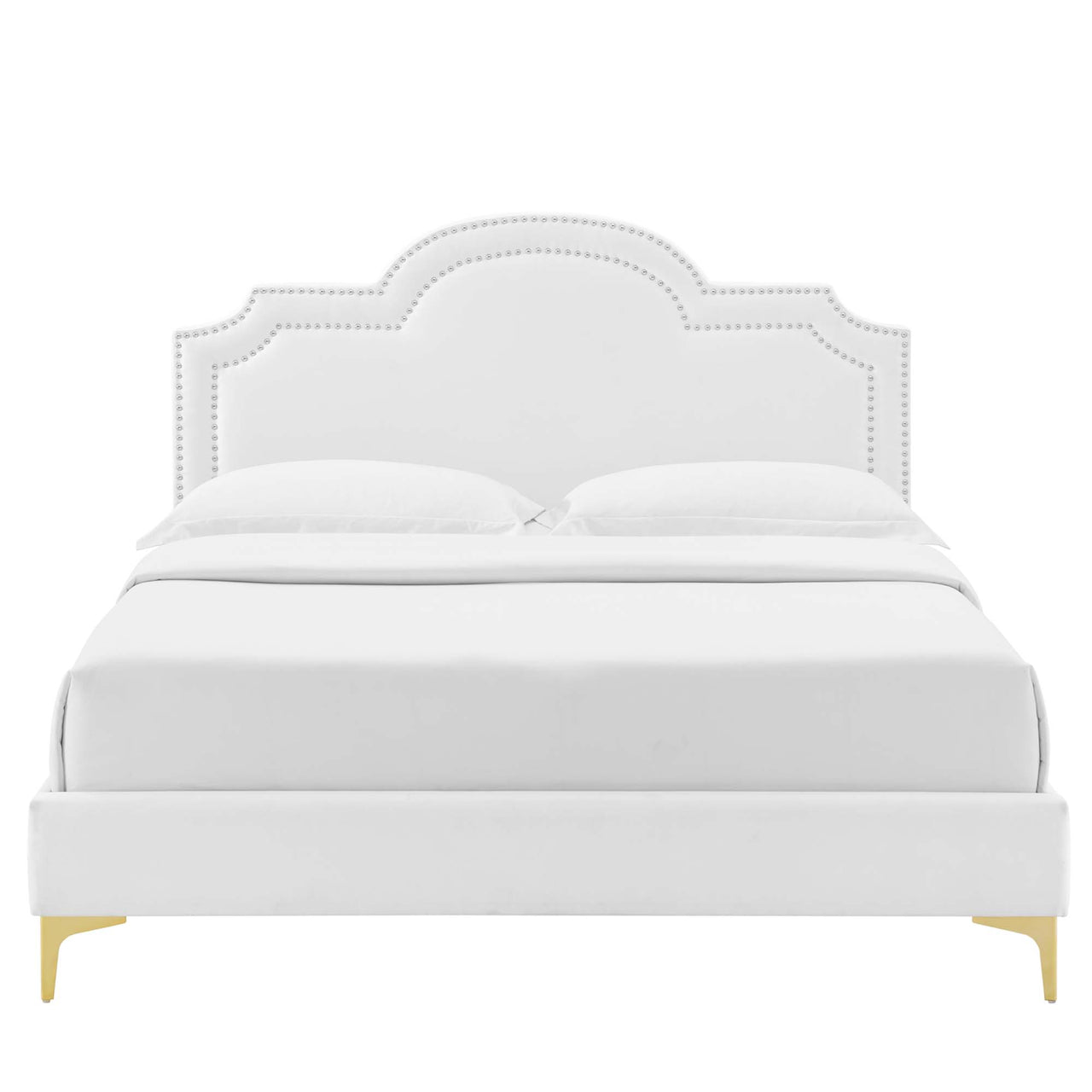 Ascend Velvet King Bed, White