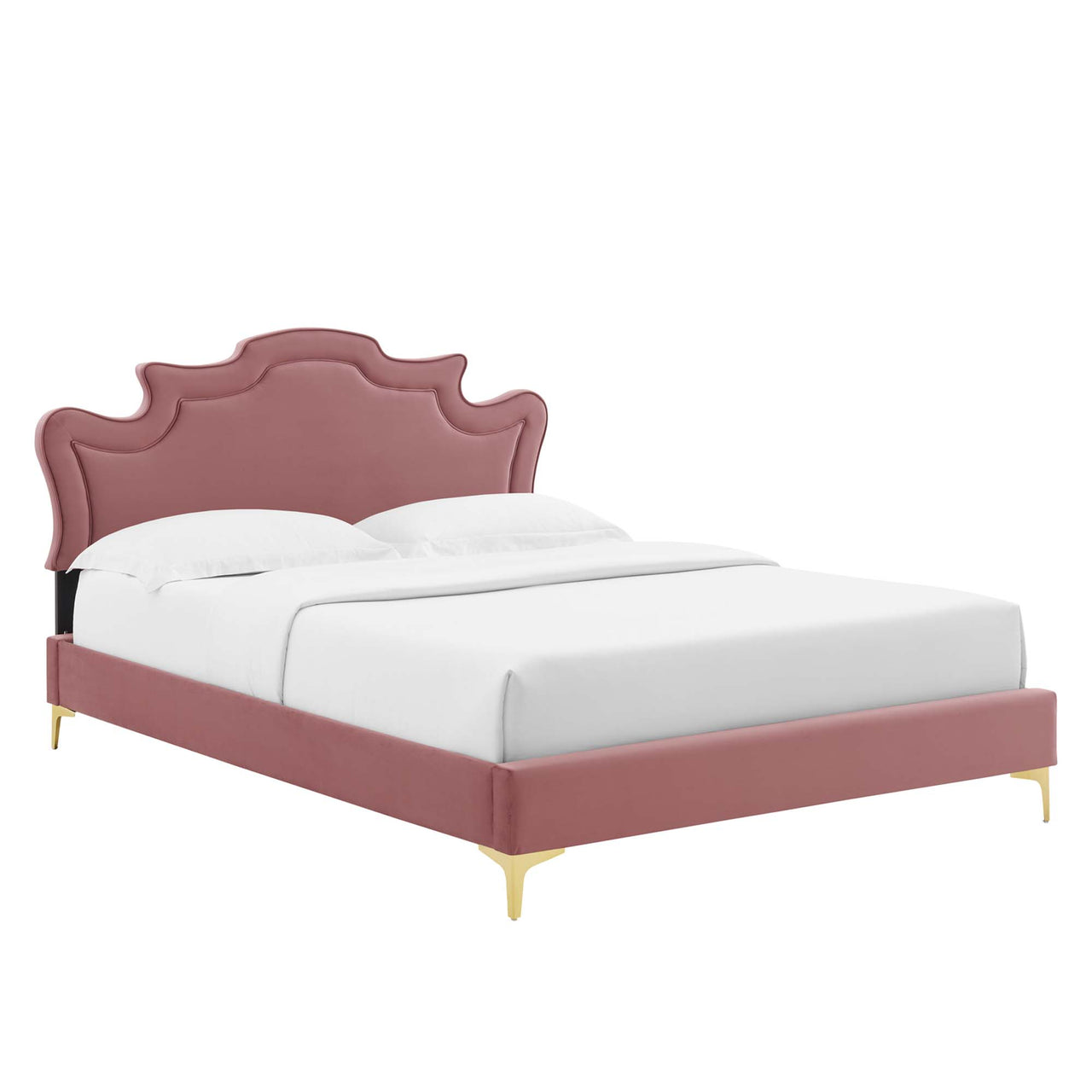 Kingdom Upholstered Velvet King Bed, Dusty Rose & Gold