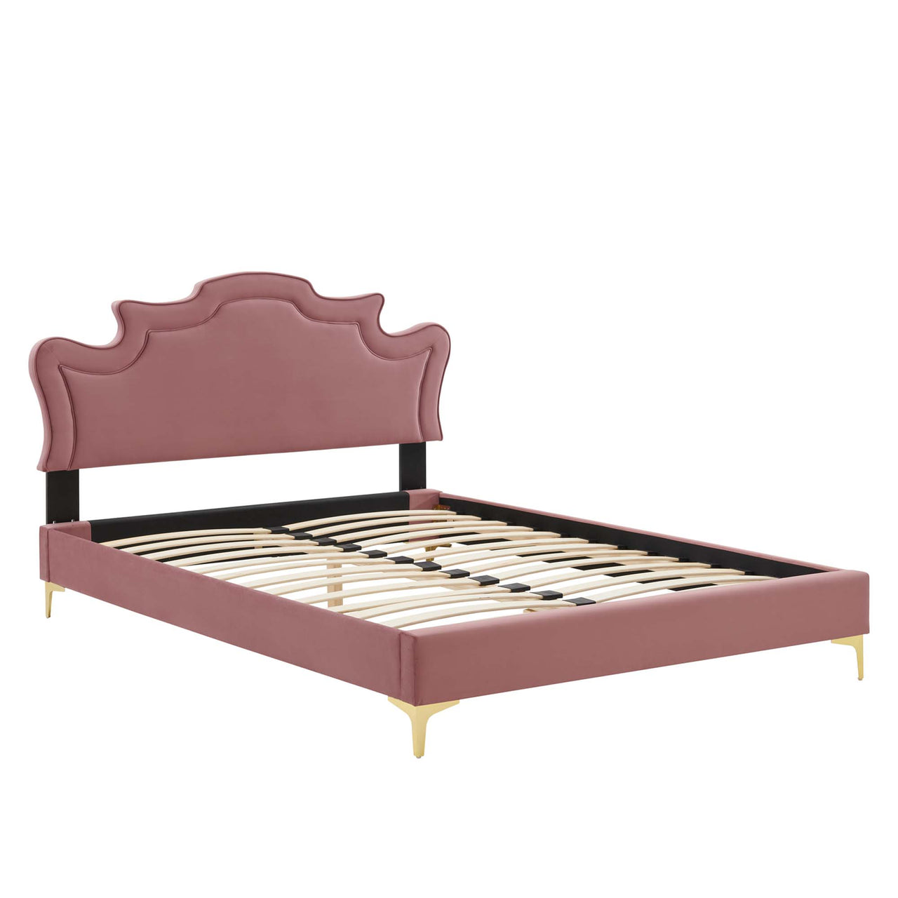Kingdom Upholstered Velvet King Bed, Dusty Rose & Gold