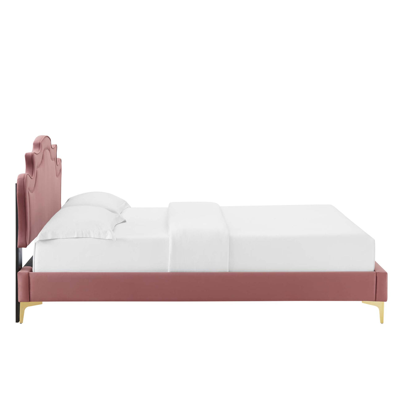 Kingdom Upholstered Velvet King Bed, Dusty Rose & Gold