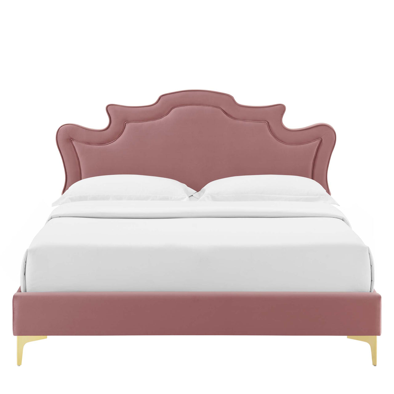 Kingdom Upholstered Velvet King Bed, Dusty Rose & Gold