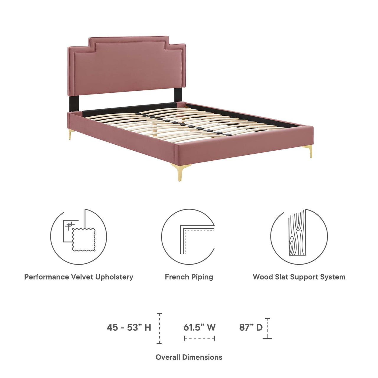 Valonna Upholstered Velvet King Bed, Dusty Rose
