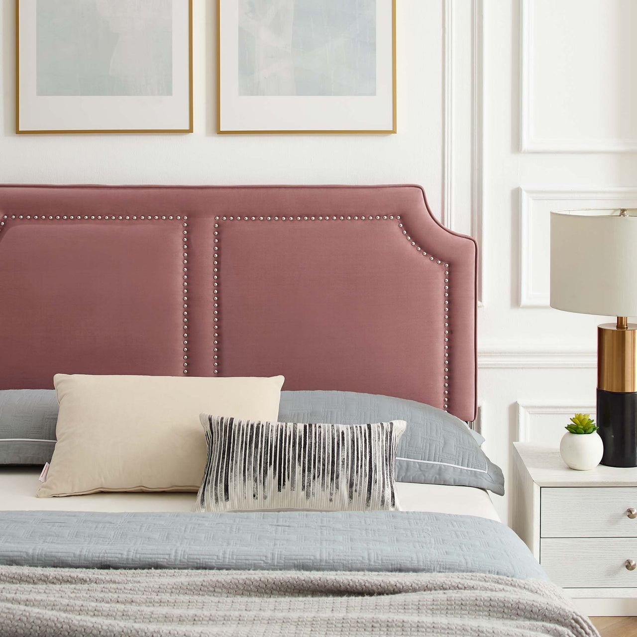 Talinova Upholstered Velvet King Bed, Dusty Rose
