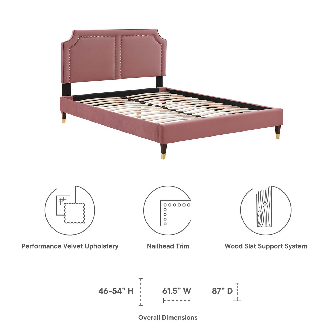 Talinova Upholstered Velvet King Bed, Dusty Rose