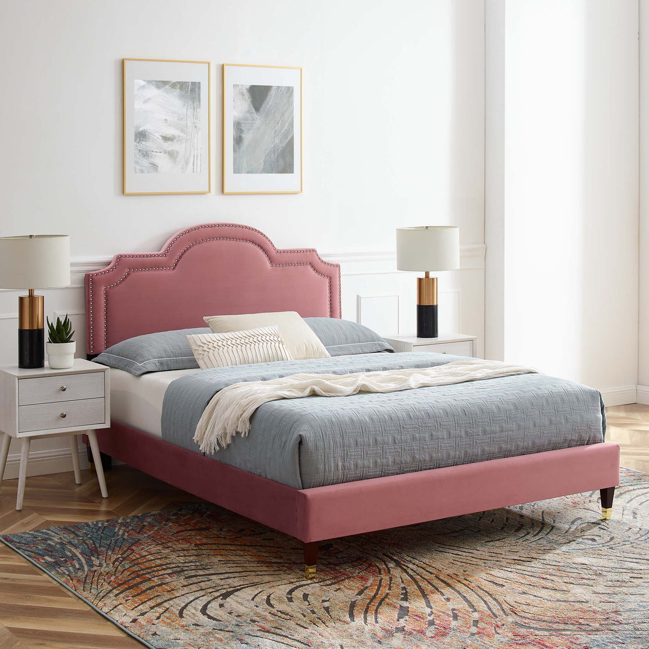 Ascend Velvet King Bed, Dusty Rose