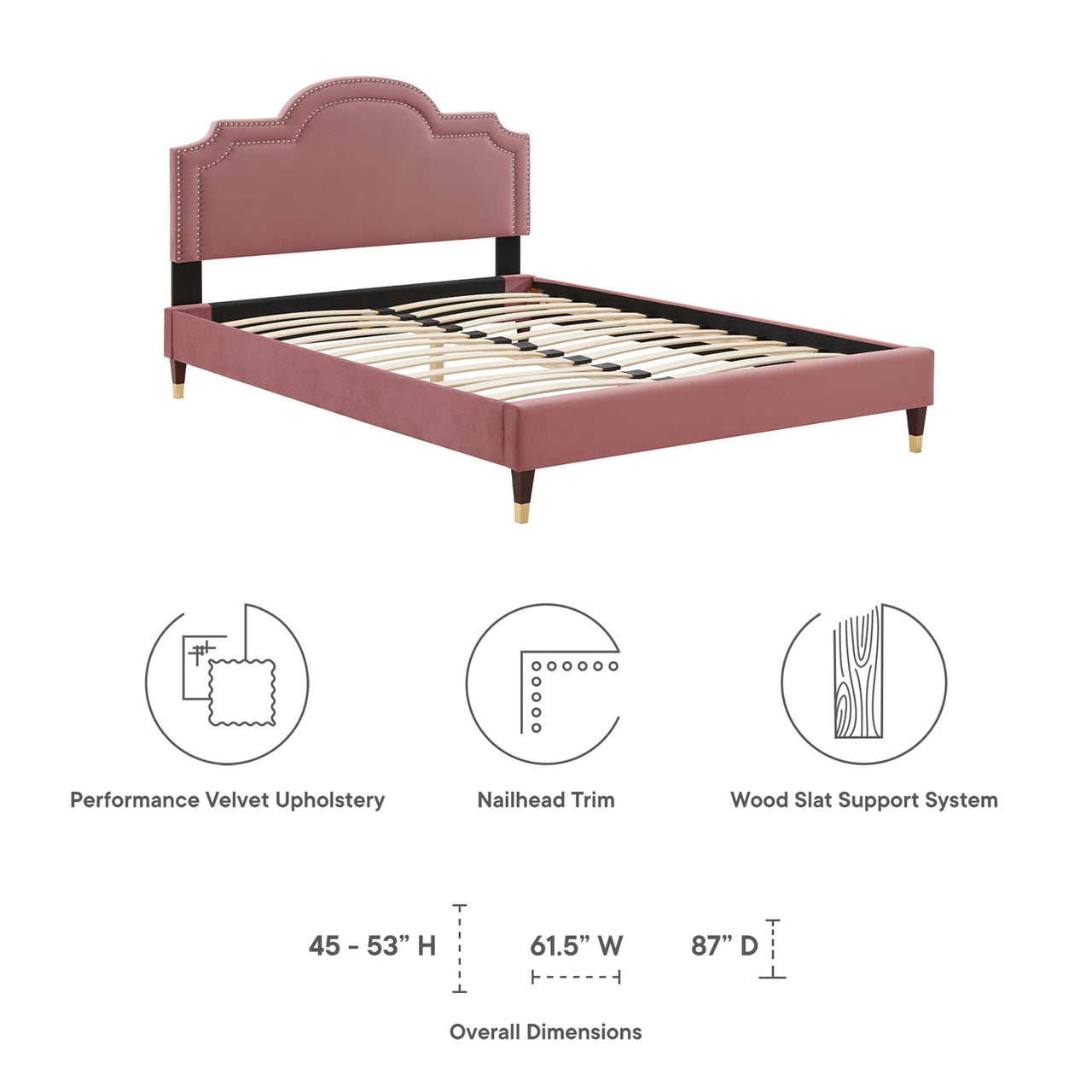 Ascend Velvet King Bed, Dusty Rose