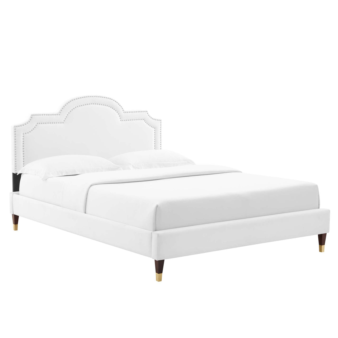 Ascend Velvet King Bed, White