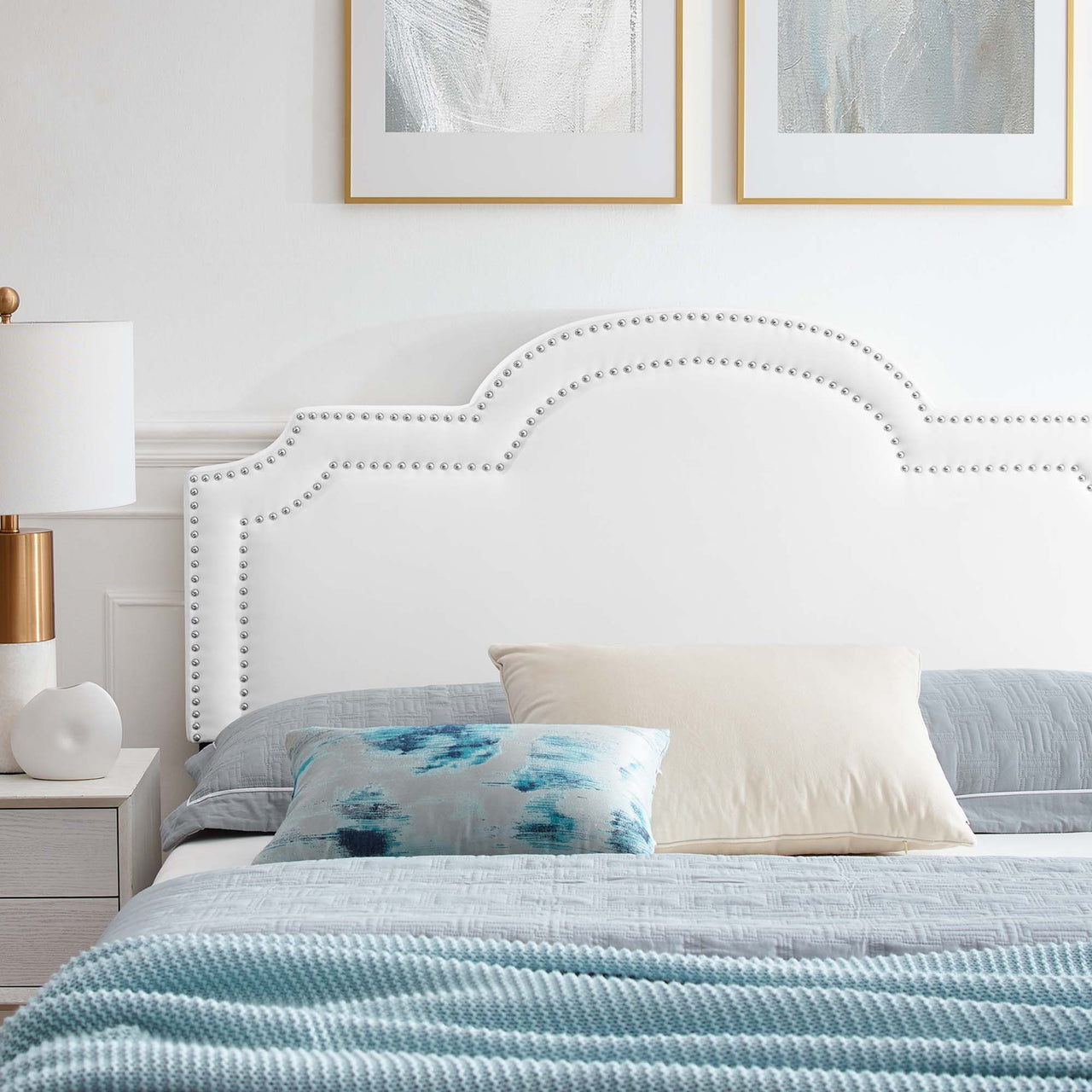 Ascend Velvet King Bed, White