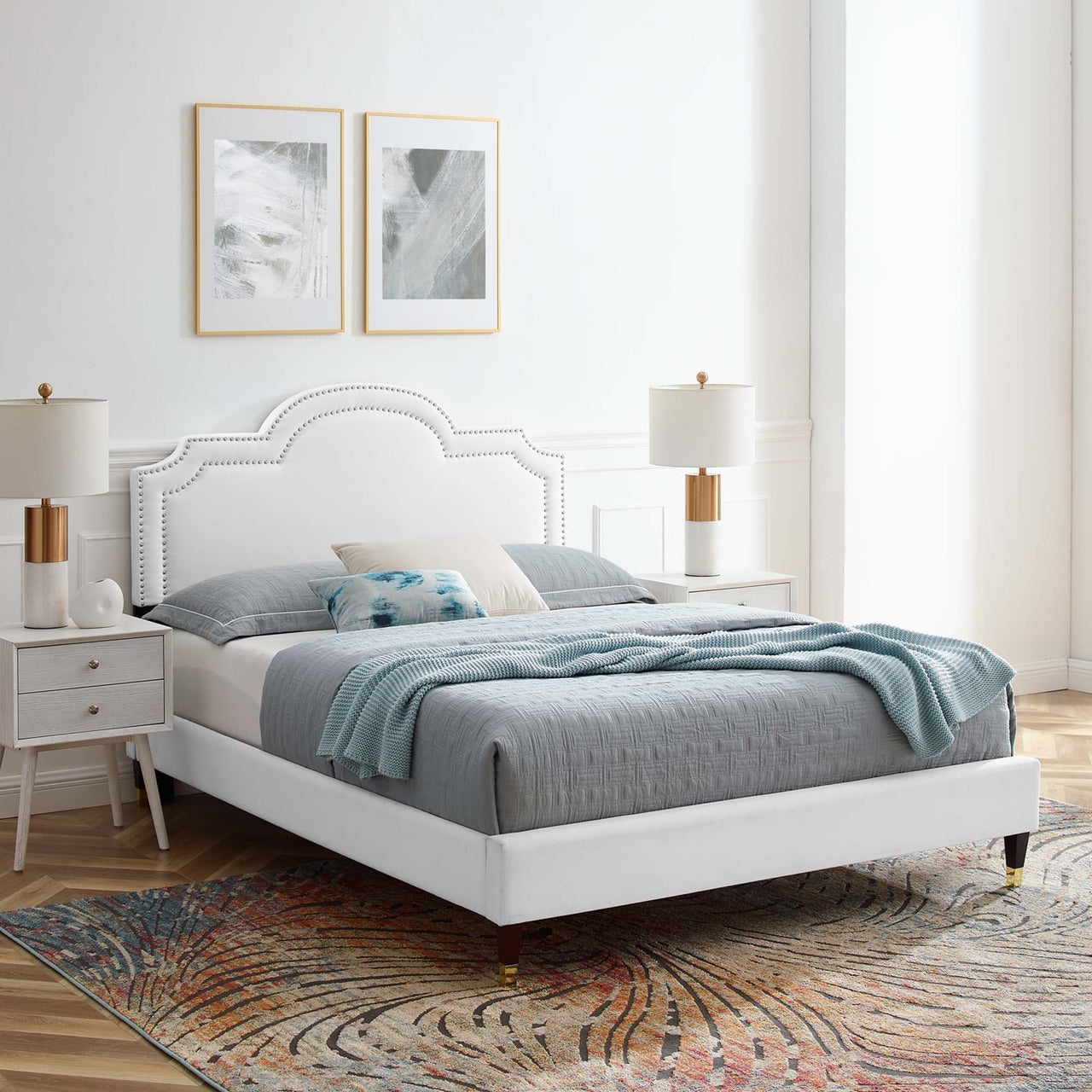 Ascend Velvet King Bed, White