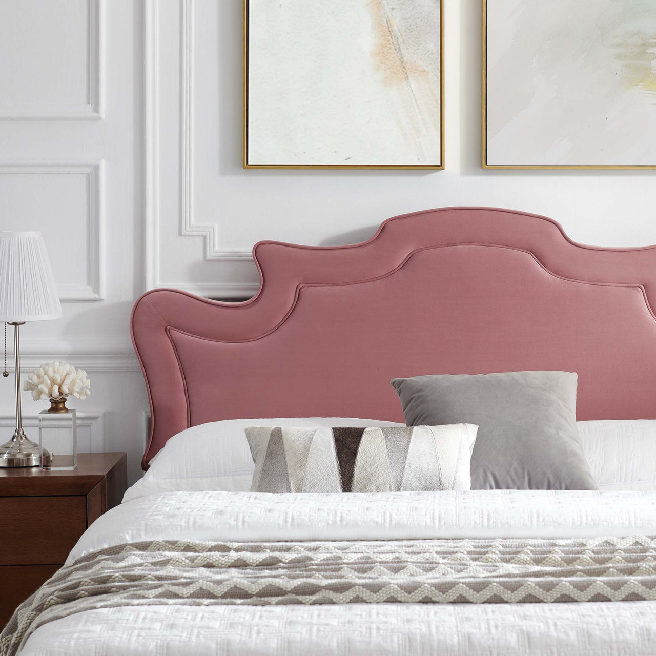 Kingdom Upholstered Velvet King Bed, Dusty Rose