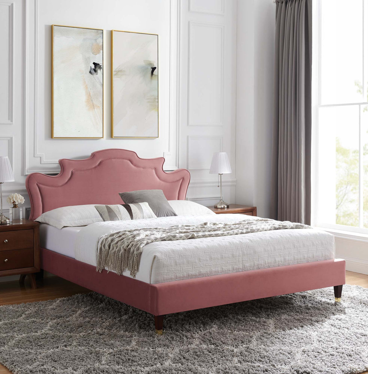 Kingdom Upholstered Velvet King Bed, Dusty Rose