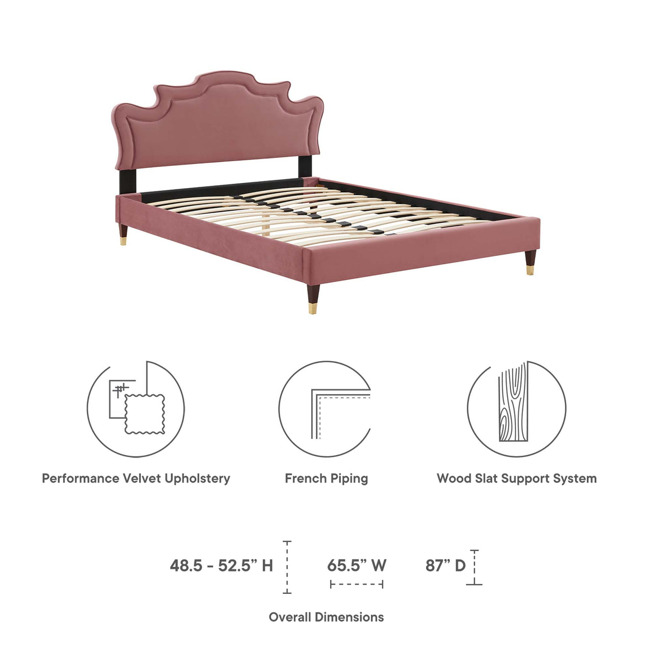Kingdom Upholstered Velvet King Bed, Dusty Rose