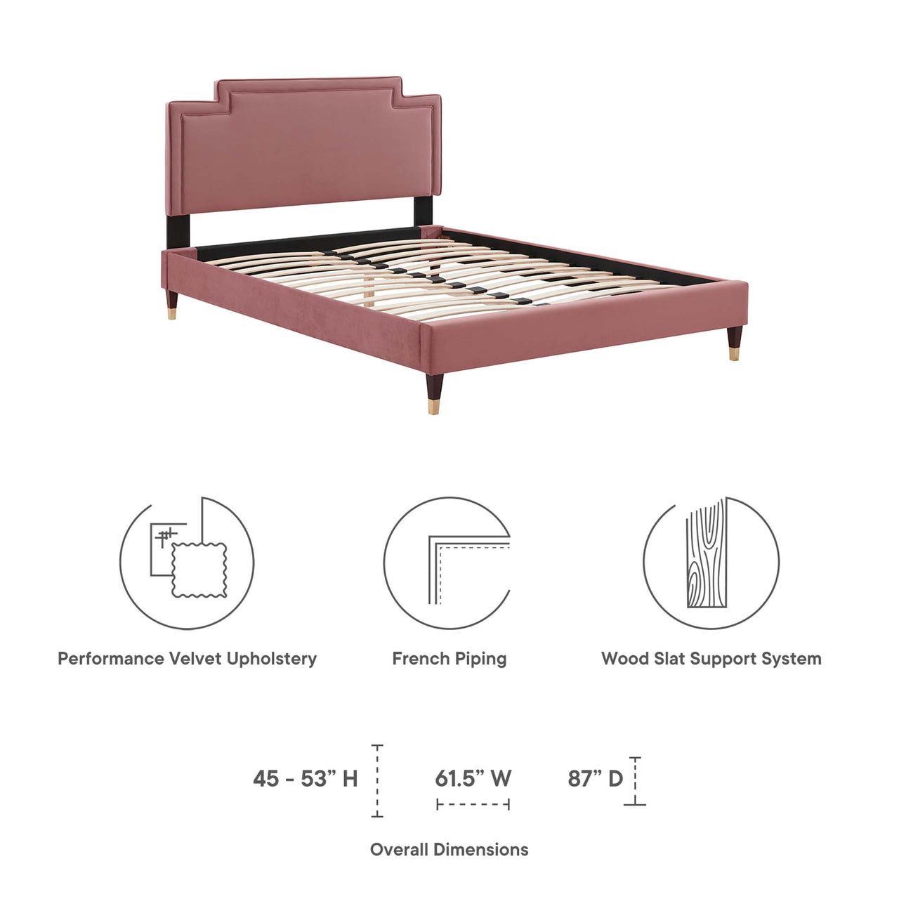 Valonna Upholstered Velvet King Bed, Dusty Rose