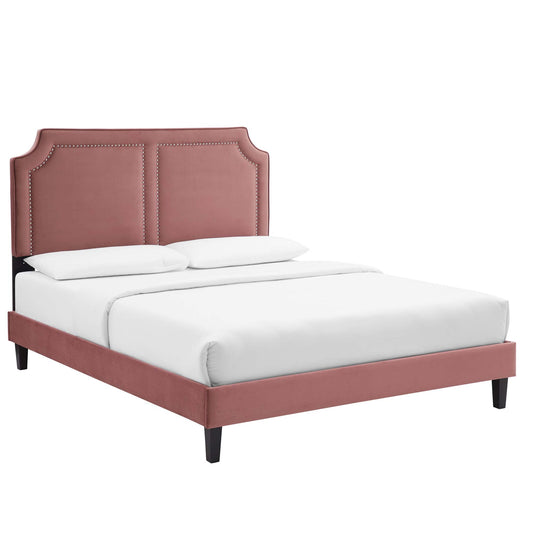 Talinova Upholstered Velvet King Bed, Dusty Rose & Black