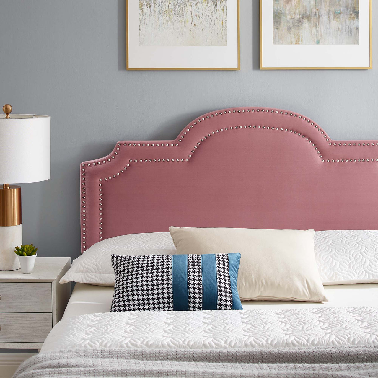 Ascend Velvet King Bed, Dusty Rose