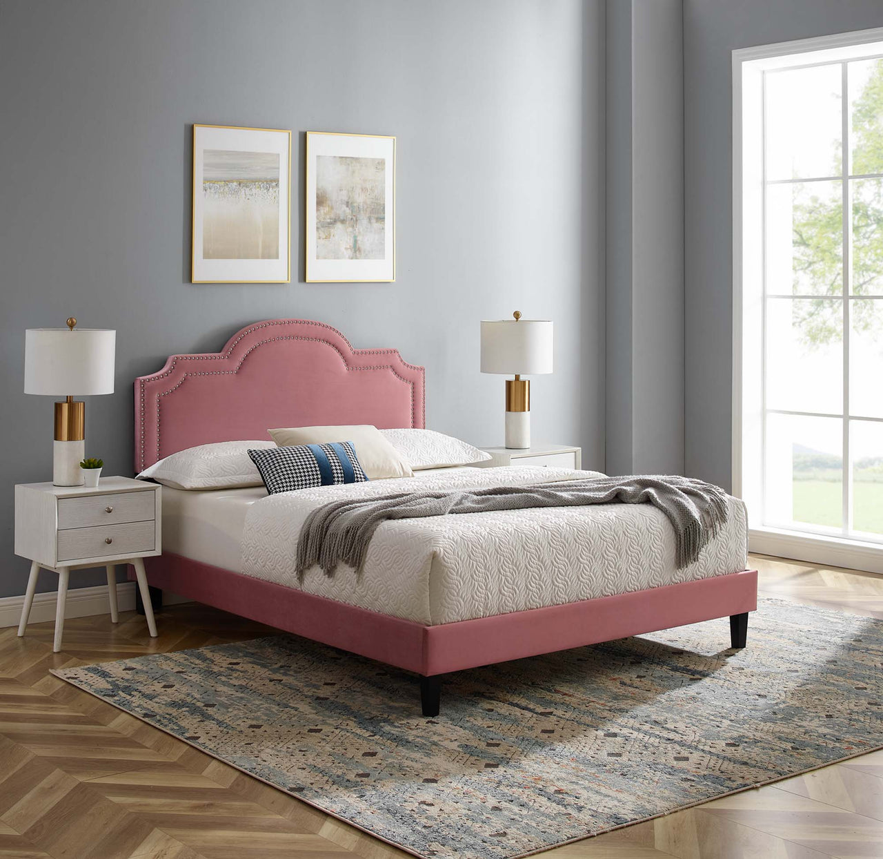 Ascend Velvet King Bed, Dusty Rose