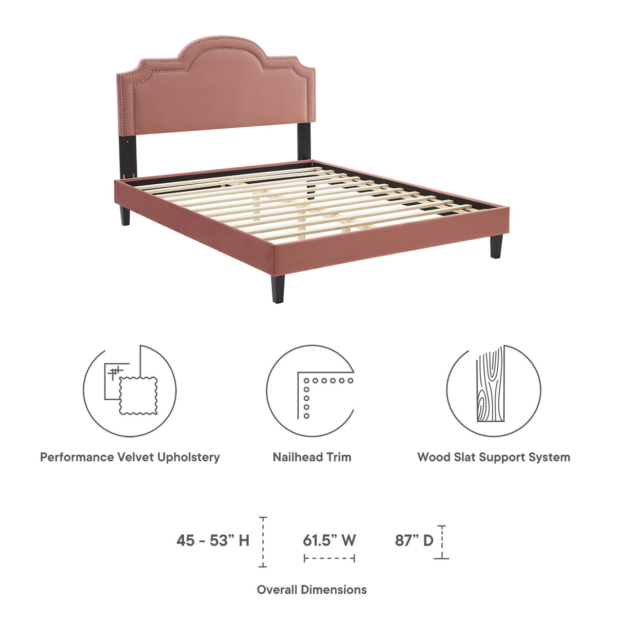 Ascend Velvet King Bed, Dusty Rose