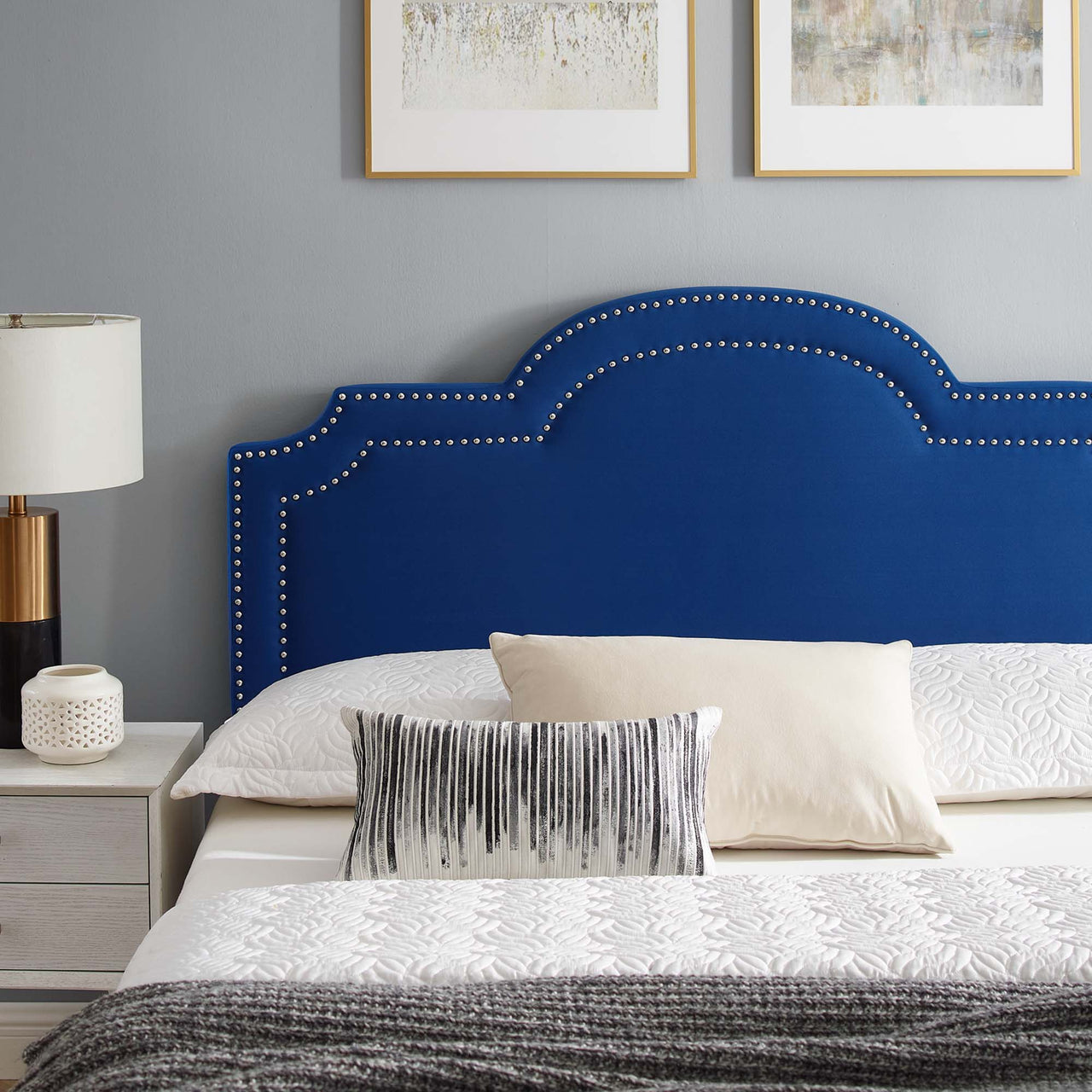 Ascend Velvet King Bed, Navy