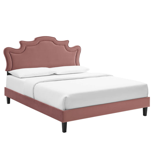 Kingdom Upholstered Velvet King Bed, Dusty Rose & Black
