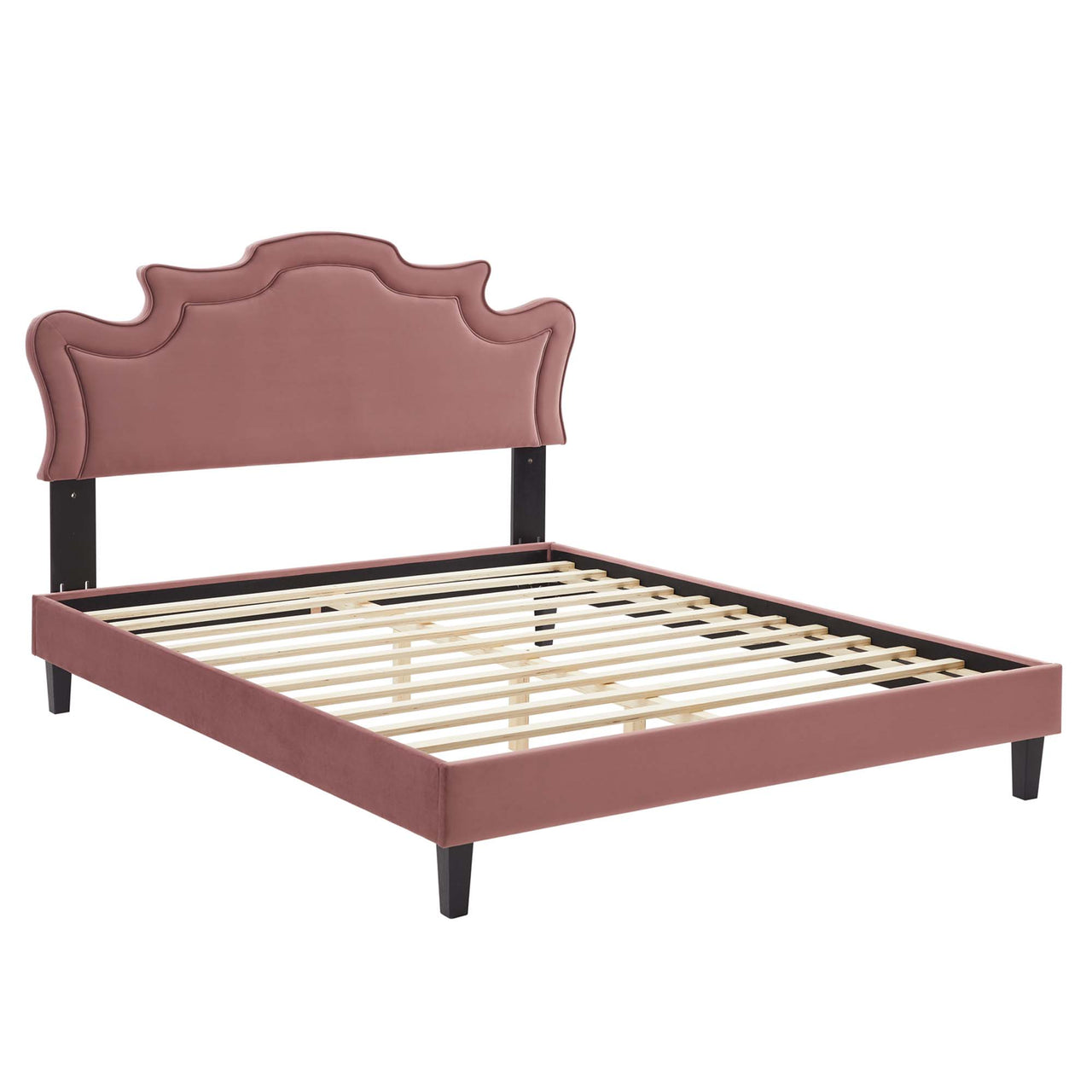 Kingdom Upholstered Velvet King Bed, Dusty Rose & Black