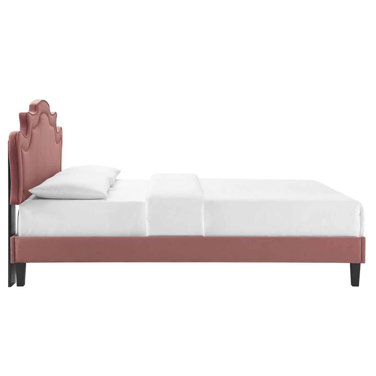 Kingdom Upholstered Velvet King Bed, Dusty Rose & Black
