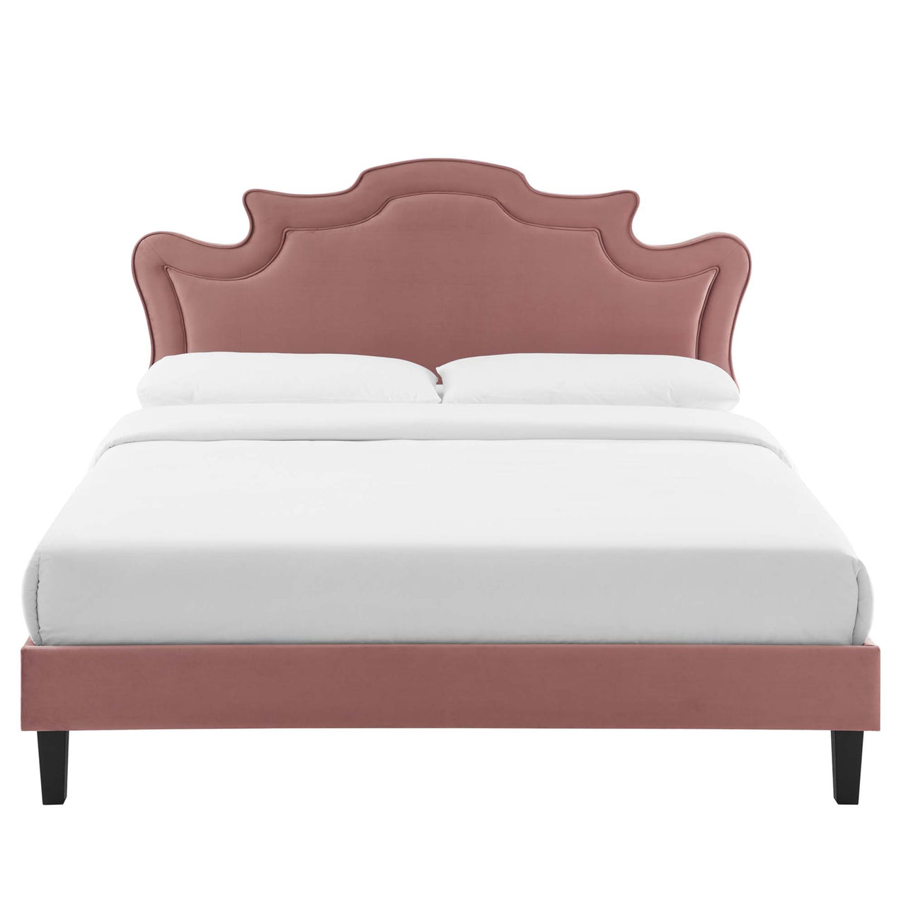 Kingdom Upholstered Velvet King Bed, Dusty Rose & Black