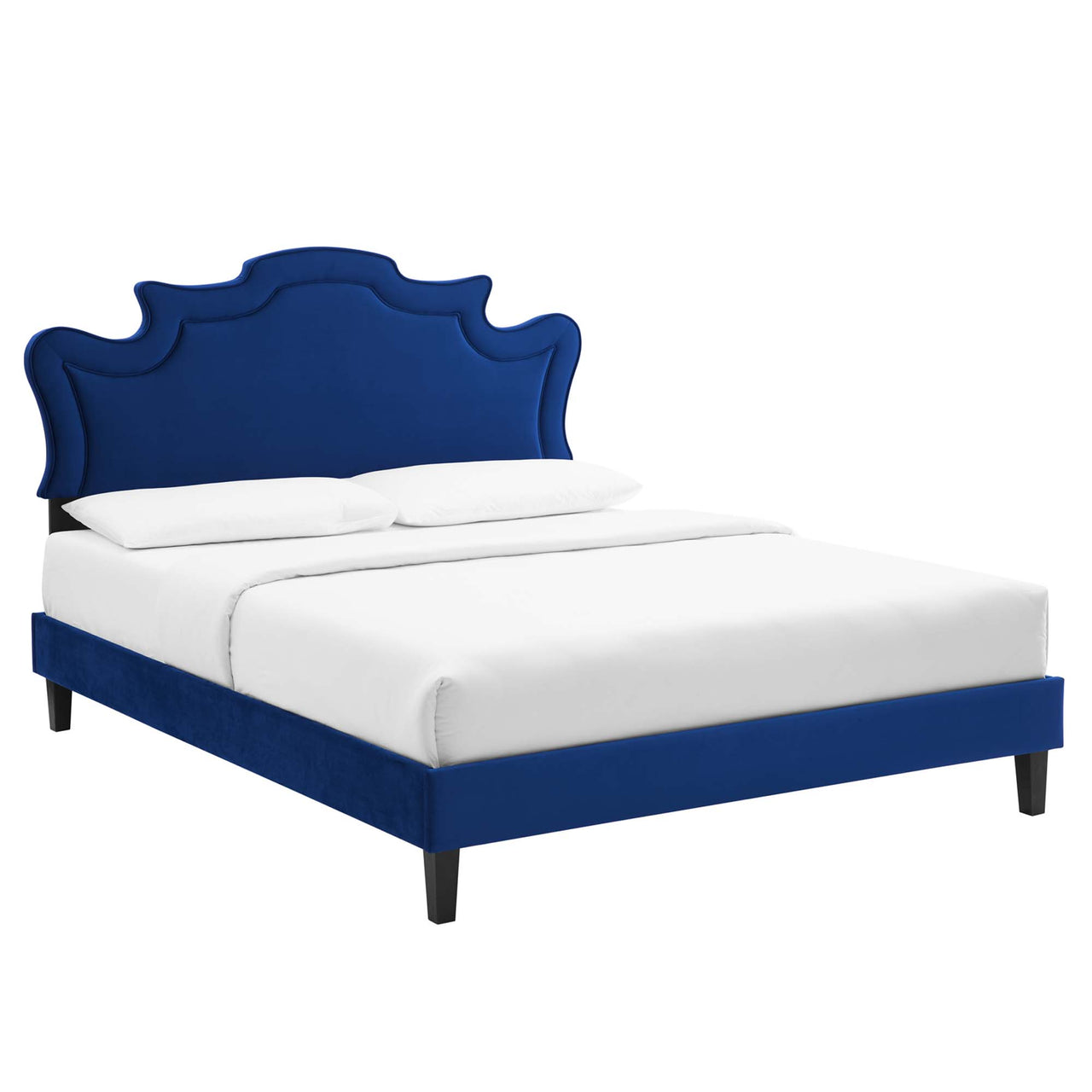 Kingdom Upholstered Velvet King Bed, Navy