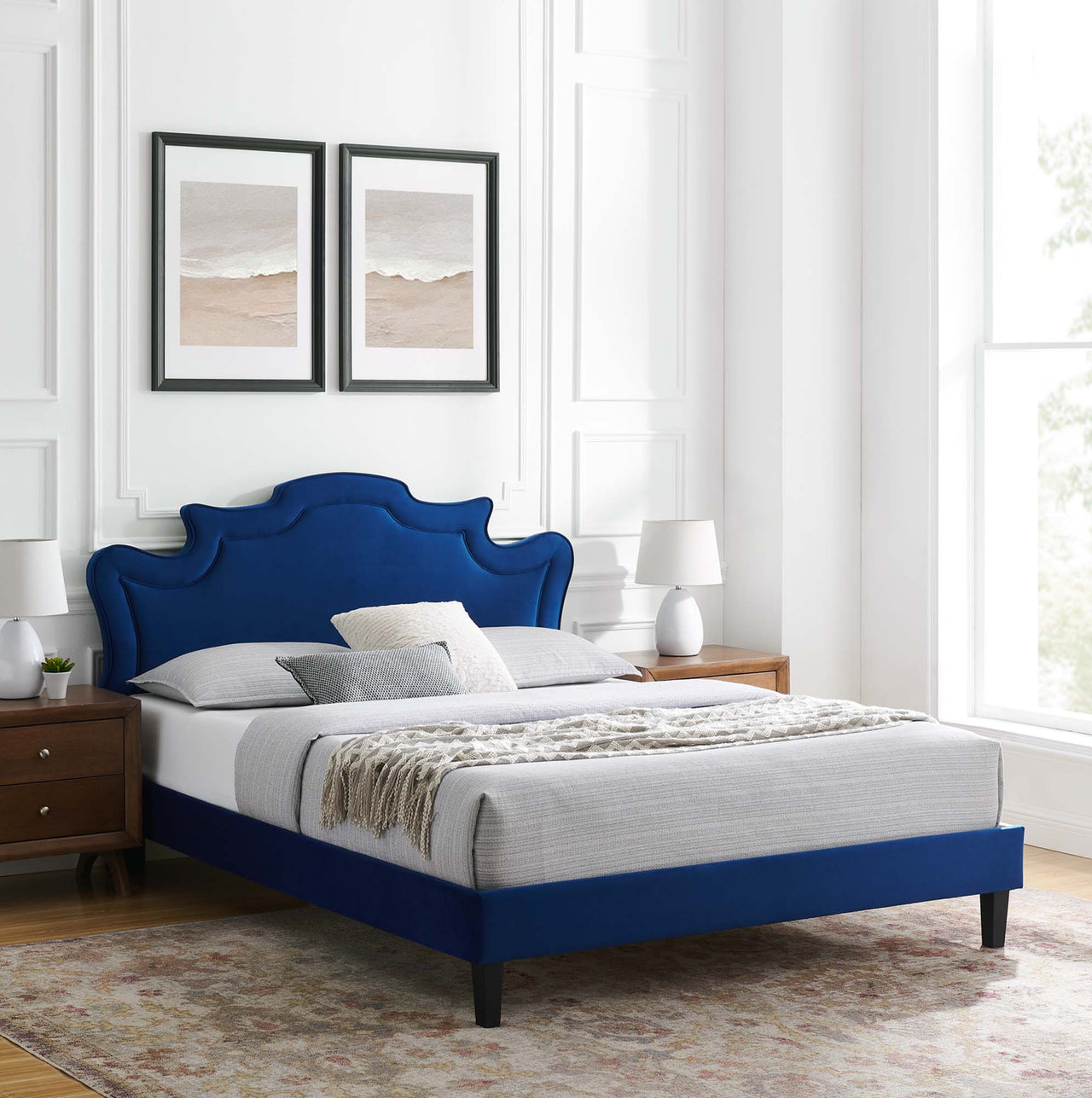 Kingdom Upholstered Velvet King Bed, Navy