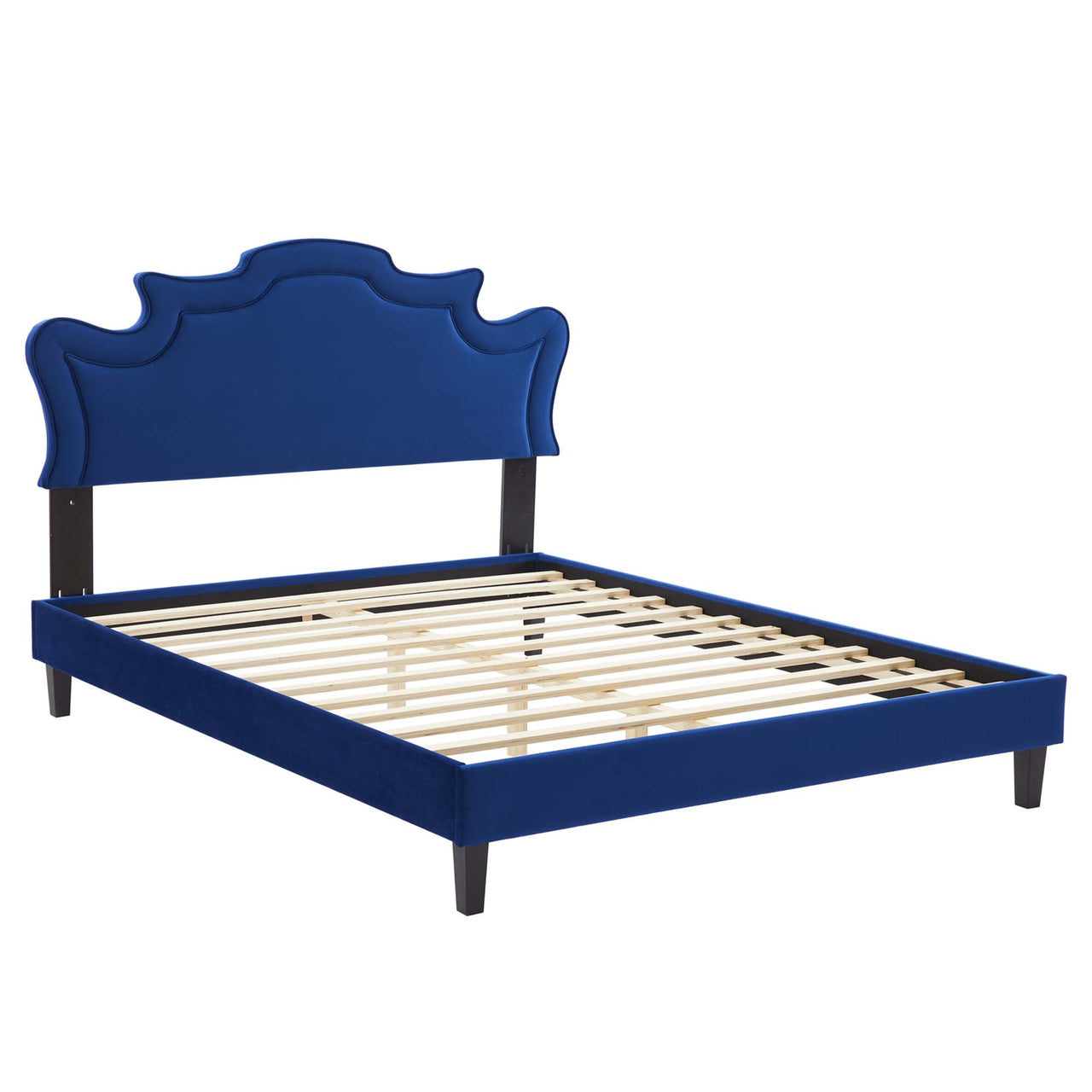 Kingdom Upholstered Velvet King Bed, Navy