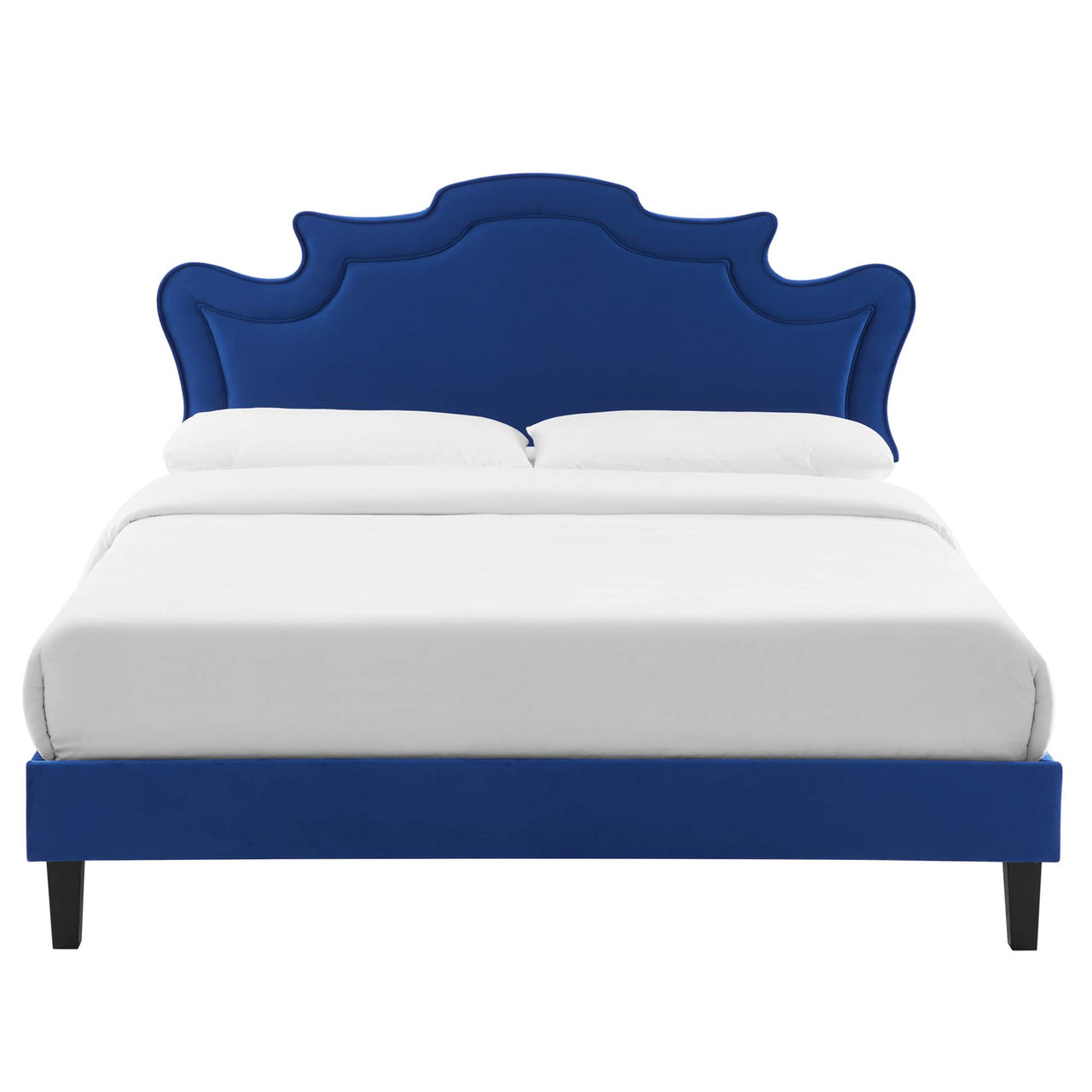 Kingdom Upholstered Velvet King Bed, Navy