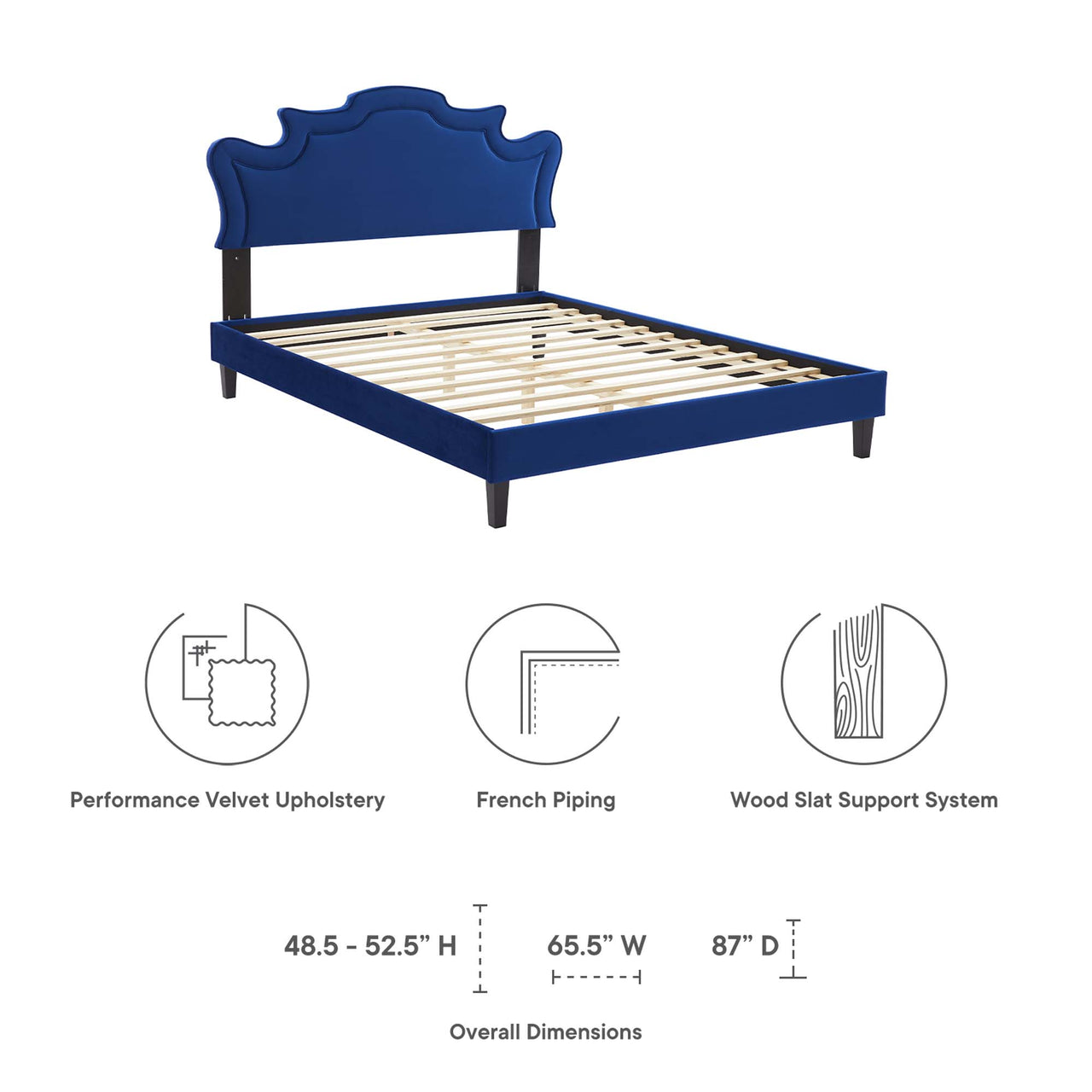 Kingdom Upholstered Velvet King Bed, Navy