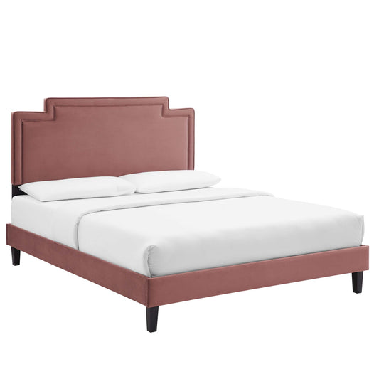 Valonna Upholstered Velvet King Bed, Dusty Rose