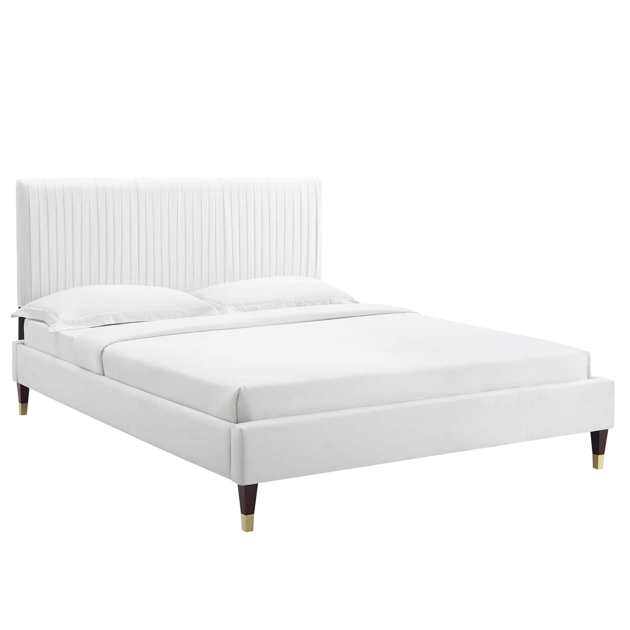 Harper Velvet Full Platform Bed, White