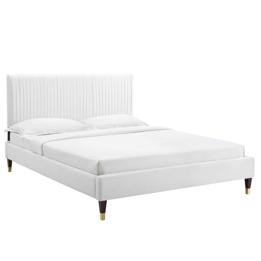 Harper Velvet Full Platform Bed, White