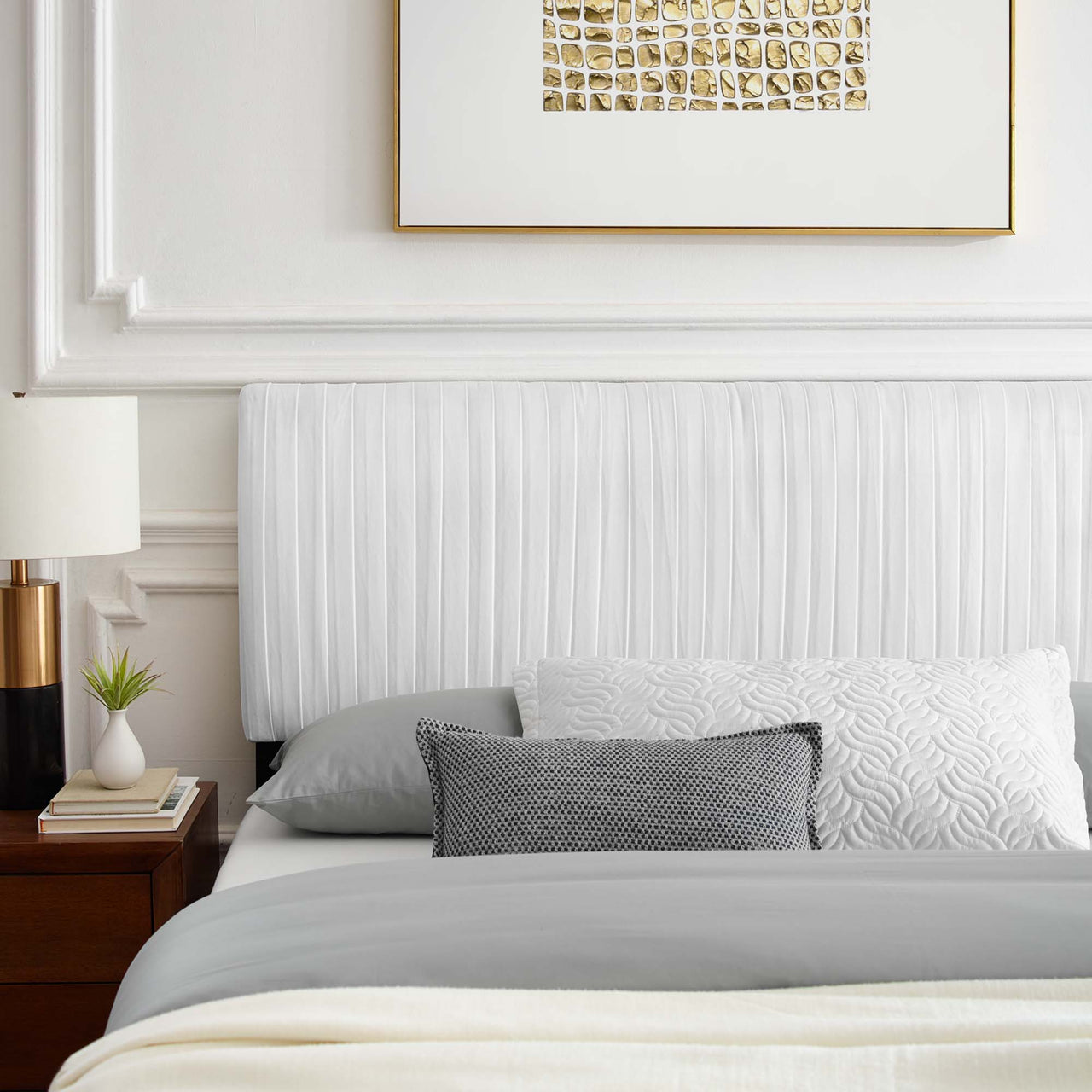 Harper Velvet Full Platform Bed, White