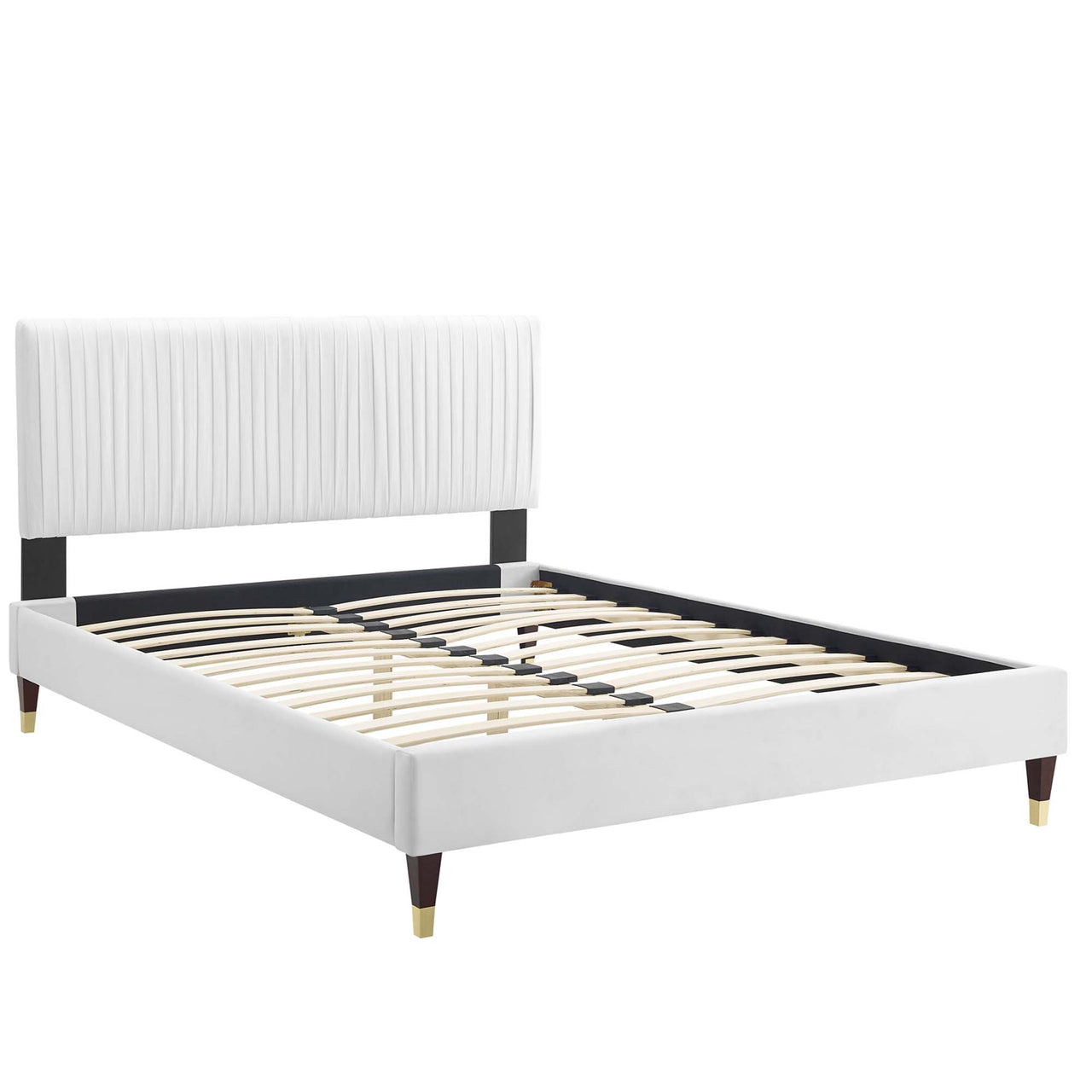 Harper Velvet Full Platform Bed, White