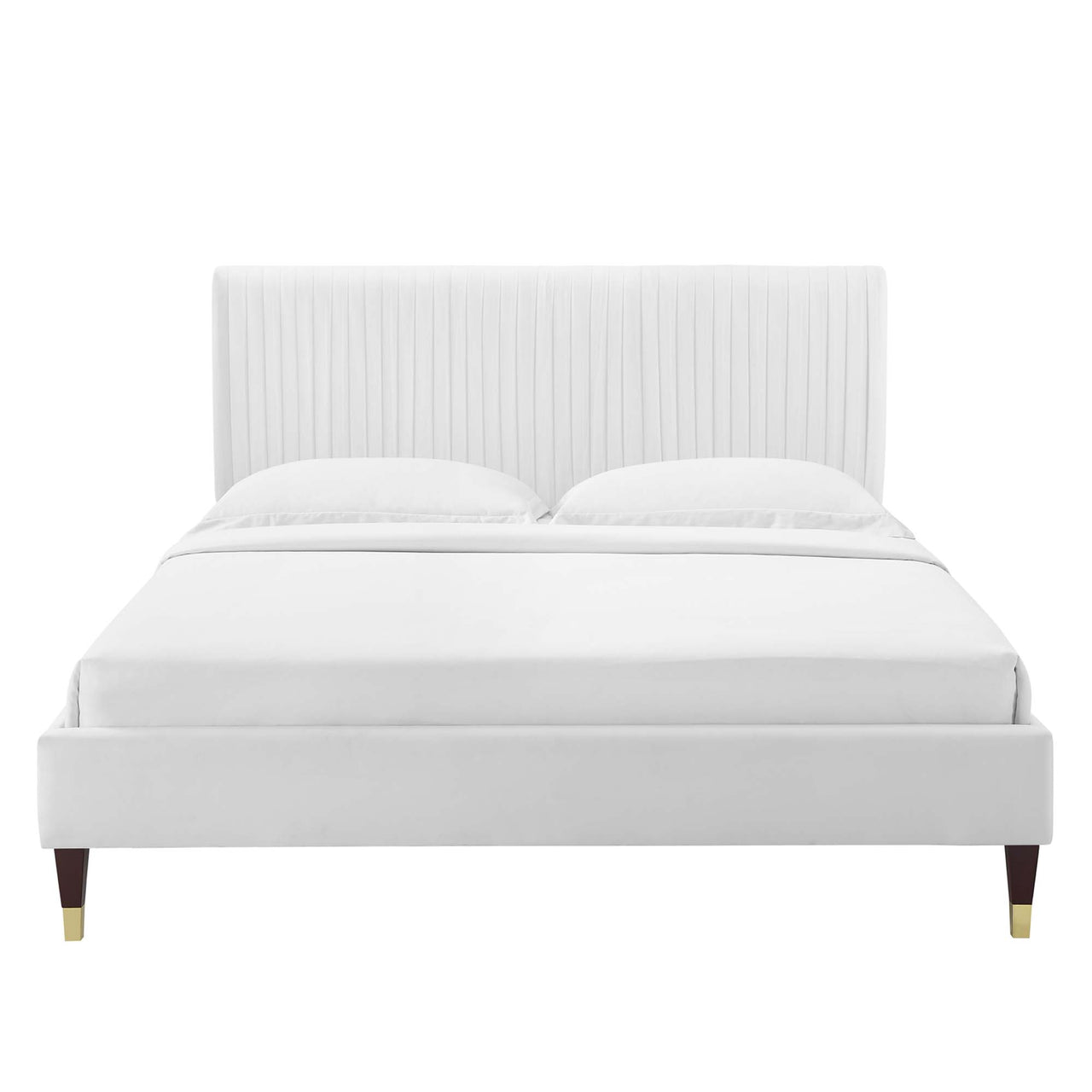 Harper Velvet Full Platform Bed, White