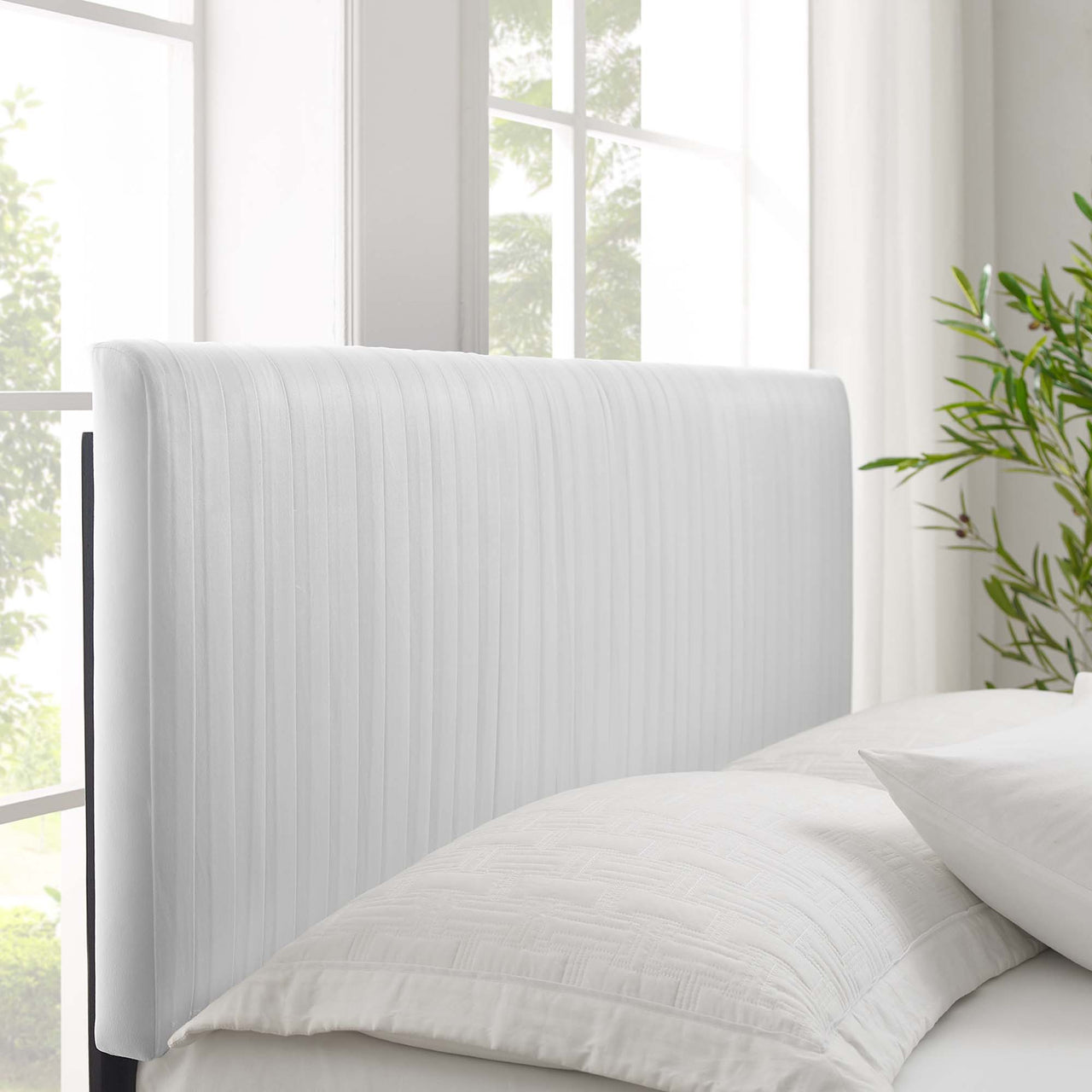 Harper Velvet Full Platform Bed, White & Black