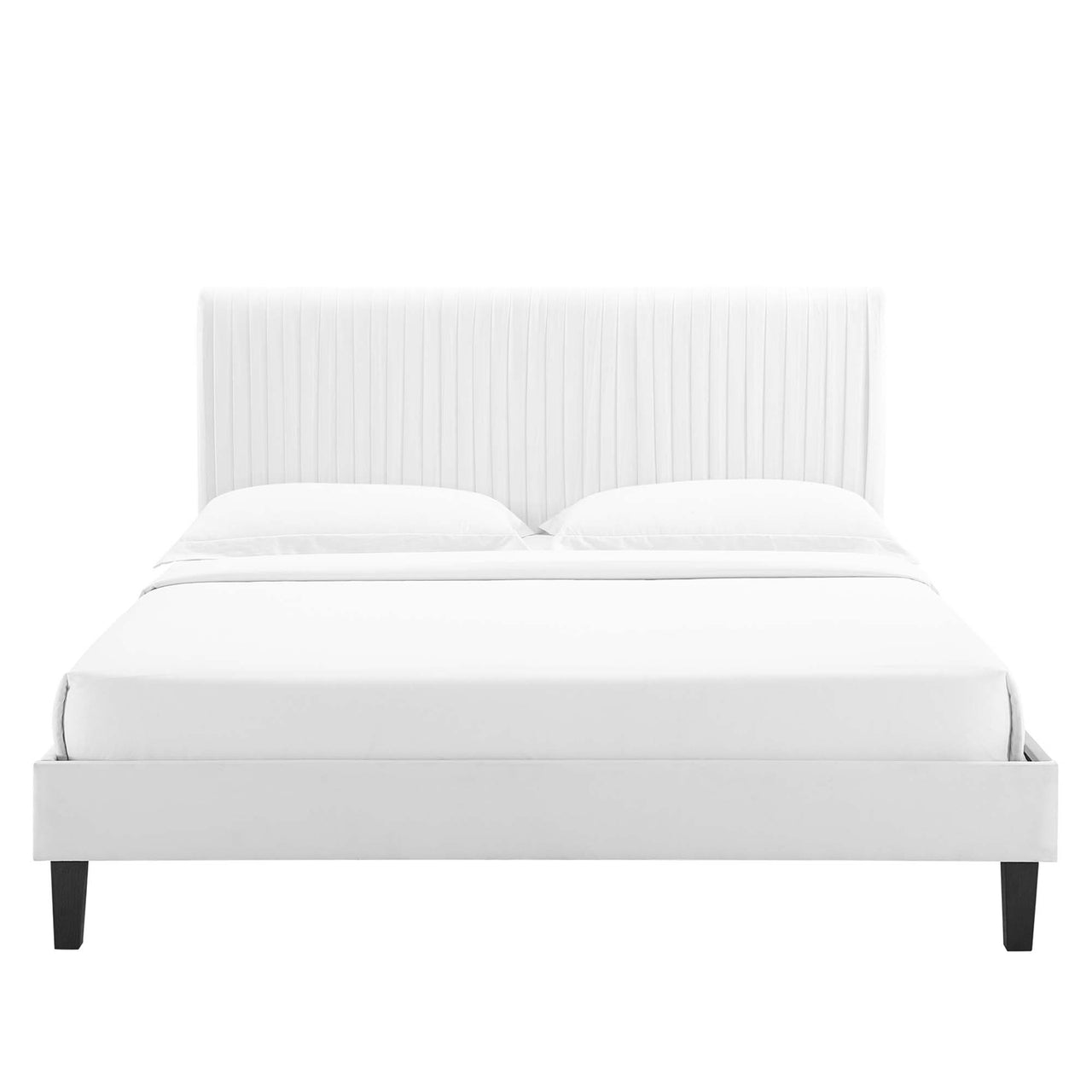 Harper Velvet Full Platform Bed, White & Black