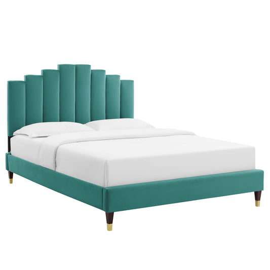 Emerelle Velvet Full Platform Bed, Teal