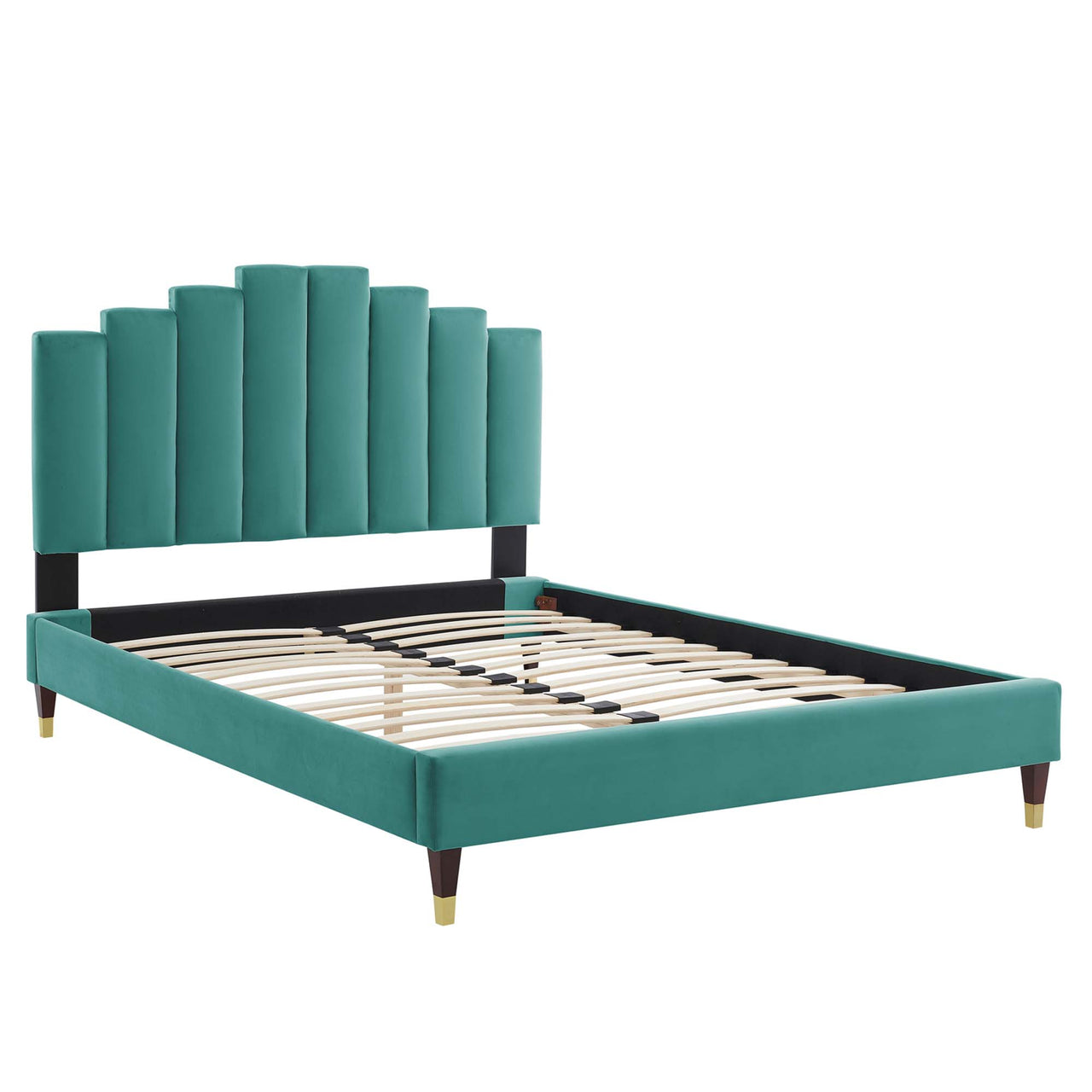 Emerelle Velvet Full Platform Bed, Teal