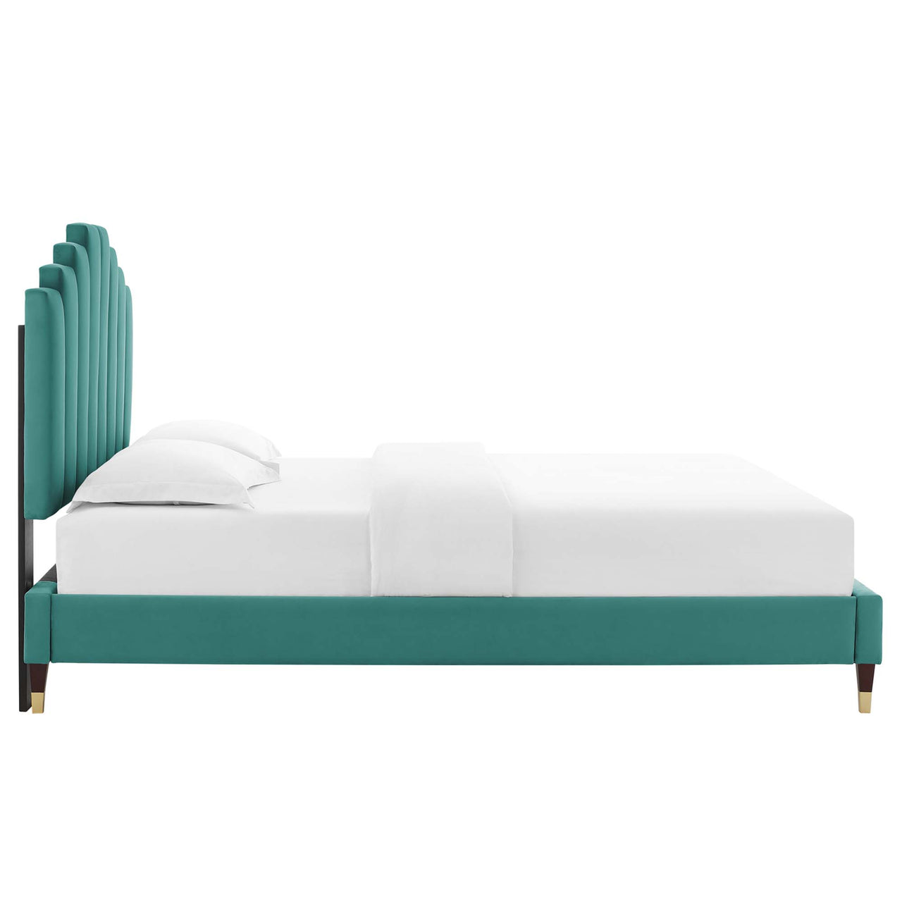 Emerelle Velvet Full Platform Bed, Teal