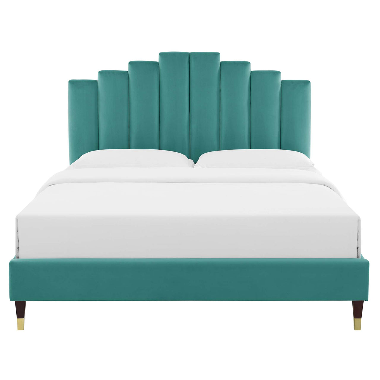 Emerelle Velvet Full Platform Bed, Teal