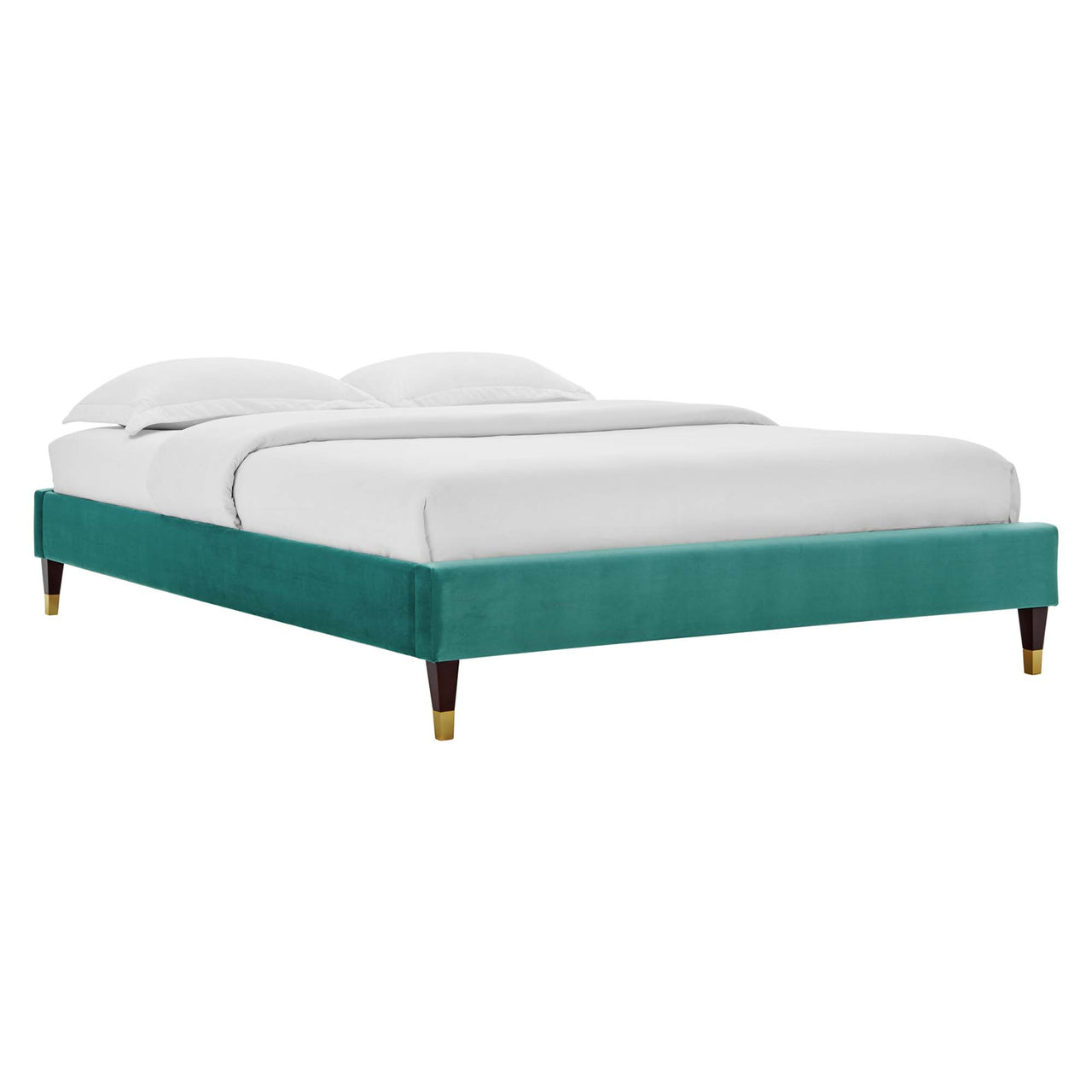 Emerelle Velvet Full Platform Bed, Teal